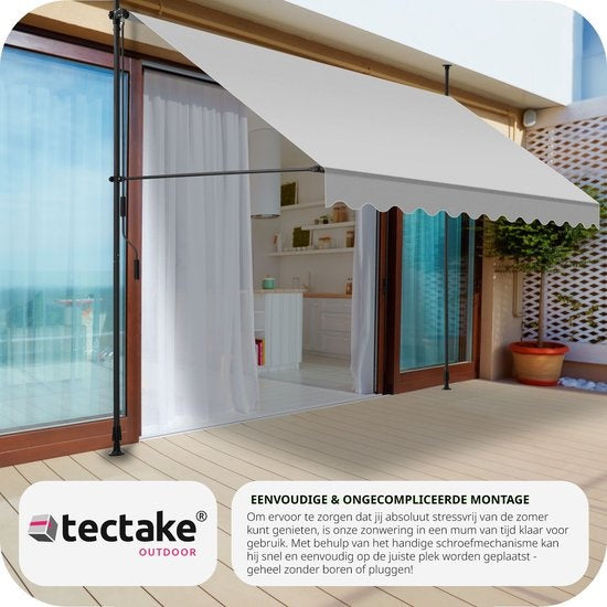 tectake - store à pinces - parasol - store - réglable - store à pinces - parasol balcon - 300 x 180 cm - gris clair - store - 404963