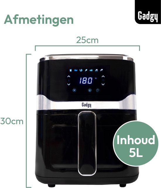 Friteuse à air chaud Gadgy 5 L avec hublot – 1 400 W – Friteuse à air chaud numérique – 7 programmes préprogrammés – Écran tactile – Jusqu’à 200 °C – Friture saine sans huile