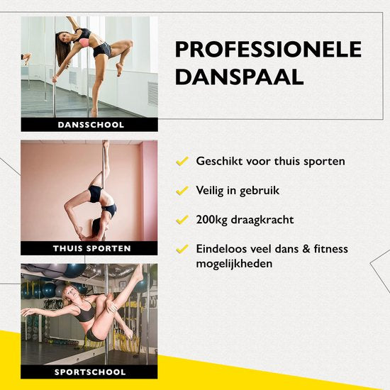 Zoluko Professional Dance Pole - Hauteur réglable : 2,24 m à 2,74 m - Rotatif et statique - Capacité de charge de 200KG - Pole Dancing - Pole Dance - Argent/Chrome