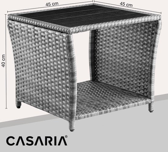 Table d'appoint Casaria Polyrattan - Plateau en WPC 45x45x40cm - Gris