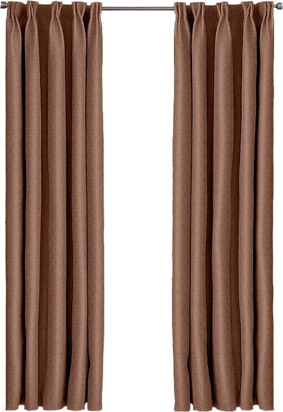 Larson - Rideau occultant tissé de luxe - crochets - brun chocolat - 150 x 250 cm - occultant & prêt-à-porter
