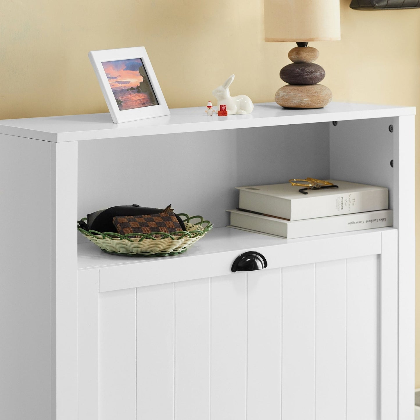 SoBuy Meuble à chaussures avec 2 abattants - Max. 50 kg - MDF - 80 x 24 x 110 cm - Blanc