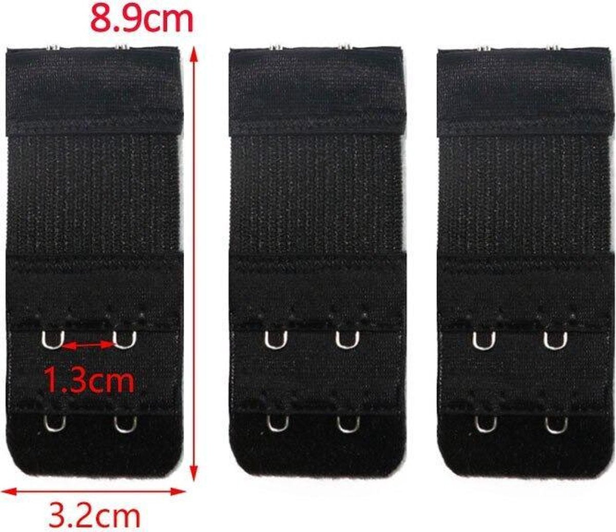 Rallonge pour soutien-gorge, 2 agrafes, lot de 3, élastique, noir, 3,3 × 8 cm