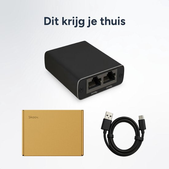 Skoov Internet Splitter 1 in 2 out - Commutateur réseau avec 2 ports - 1000Mbps - RJ45, Cat5, Cat6, LAN, UTP, Ethernet splitter - Adaptateur - Noir