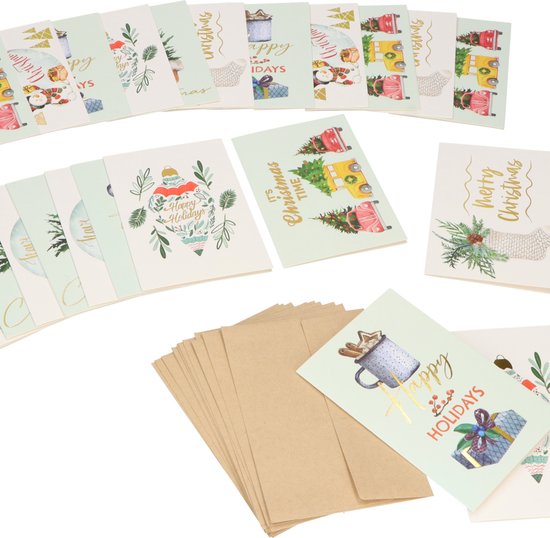 Partizzle 24x Luxury Christmas Cards with Envelopes Set - Send Fun Greeting Cards - Postcards Christmas 2024 - 15x10 cm