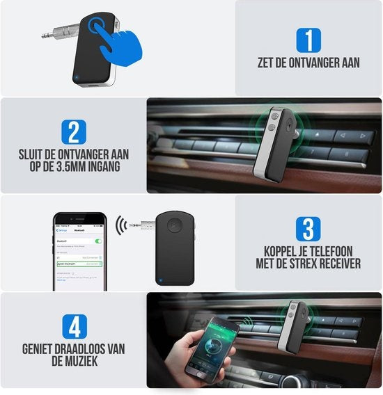Strex Bluetooth Receiver - BT 5.0 - 3.5MM AUX - Récepteur Bluetooth - Appel mains libres - Récepteur audio Bluetooth - Bluetooth Car via AUX