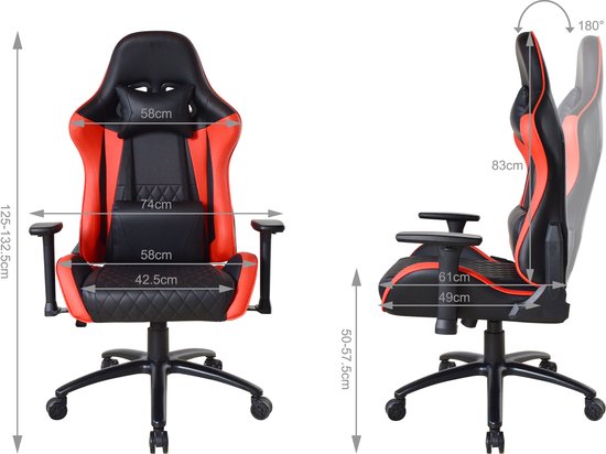 VDD Gaming - Fauteuil gaming - Fauteuils gaming - Fauteuil gaming à assise large - Fauteuil gaming pour personnes de grande taille - rouge - noir - charge maximale de 150 kg