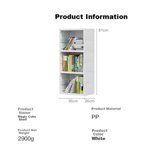 Étagère à livres pour enfants Jingzao Magic Cube - Blanche - 3 étages - 81 x 36 x 26 cm - Modulaire et réglable - Plastique