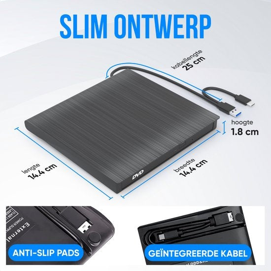 Strex External DVD Player And Burner - Avec pochette - CD/DVD - Plug & Play - USB 3.0 DVD Player - Convient à Windows, Mac et Linux - Lecteur optique