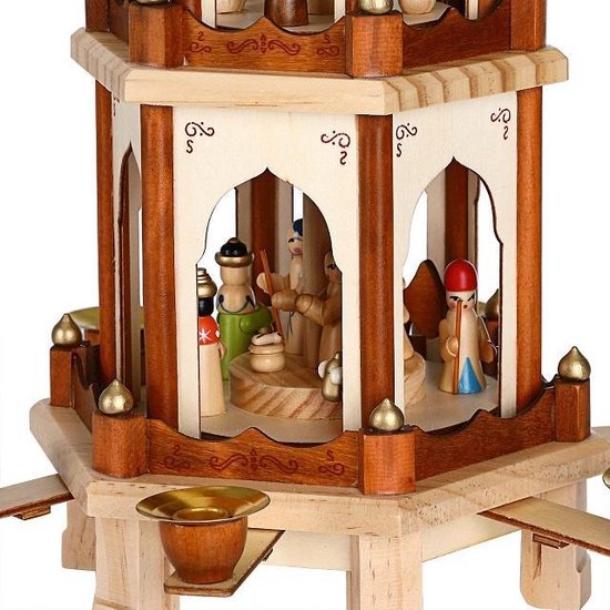Spielwerk Pyramide de Noël XL - Peint à la main 60x17x20cm - Marron
