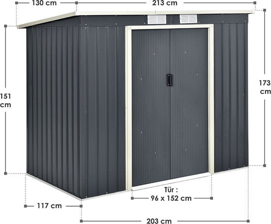 Maison d'été en métal M - base métallique avec deux portes coulissantes- 213 × 130 × 173cm - anthracite