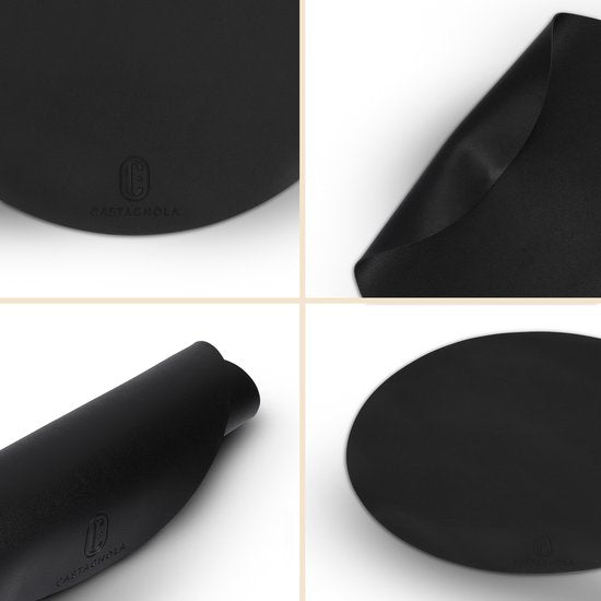 Sets de table Castagnola aspect cuir - Sets de table ronds - Sets de table antidérapants en cuir artificiel - Dessous de verre hydrofuge - Dessous de verre - 6 pièces - Diamètre 38 cm - Noir