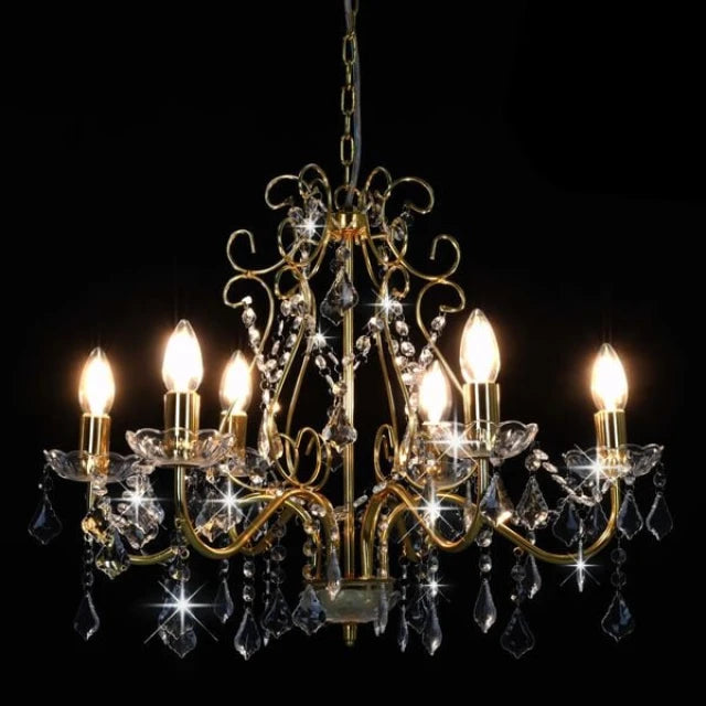 Lustre rond en cristal vidaXL, doré - 6 ampoules E14 - Ø 60 x H 44 cm