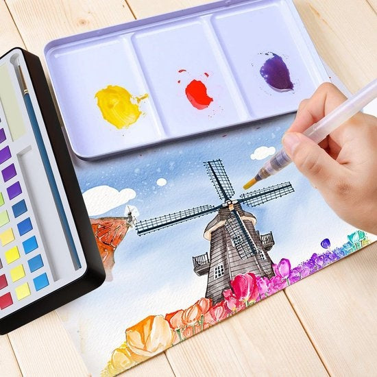 Rubye® Water colours - Aquarelles - Stylo pinceau - Pinceau - Peintures - Aquarelles adultes - Aquarelles enfants - Peinture par numéro - 48 couleurs