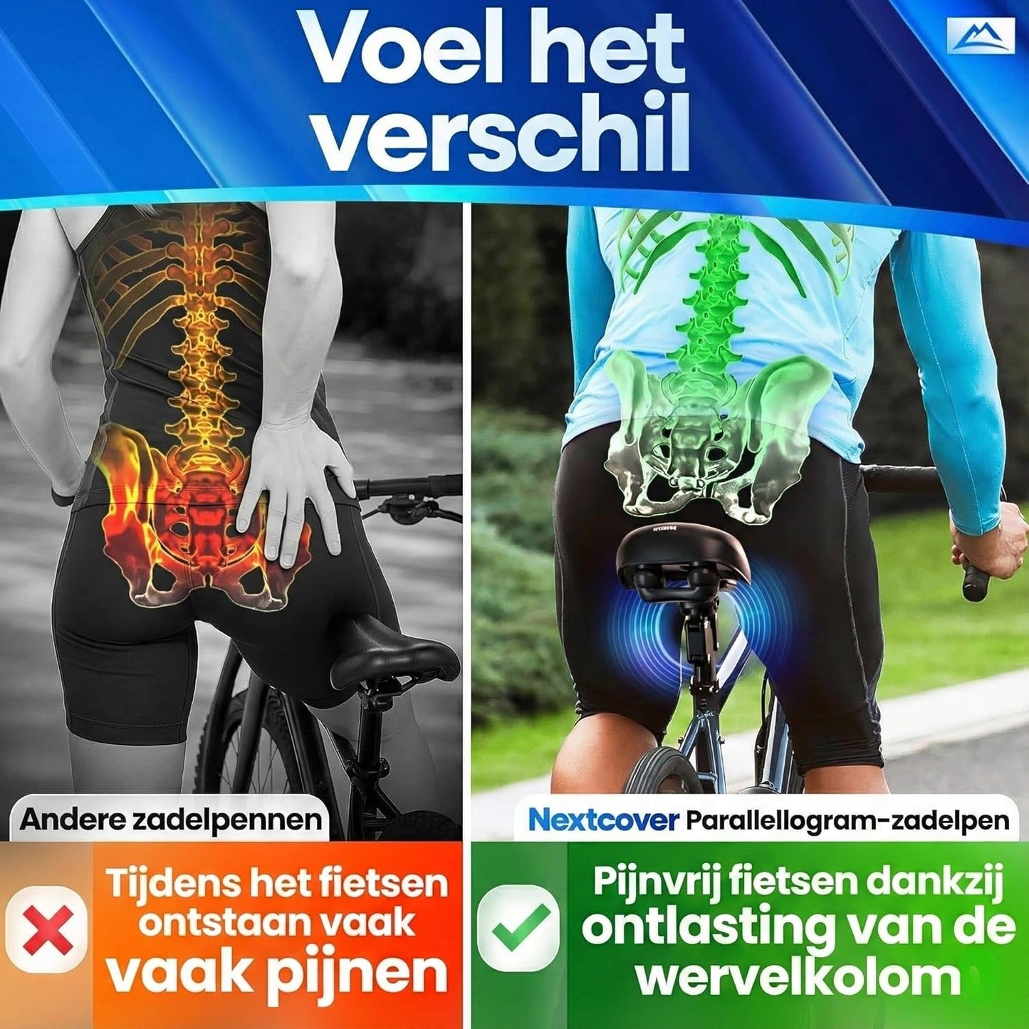 Tige de selle à ressort Nextcover - Comfort-Spring - Tension du ressort réglable - Pour vélos électriques et vélos classiques