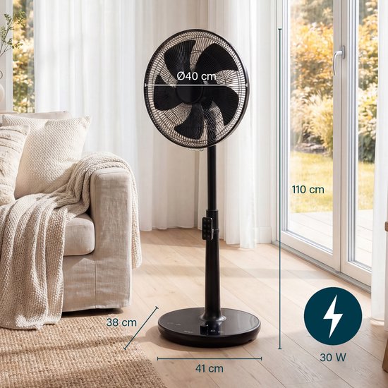 Ventilateur sur pied Princess DC - Ultra silencieux - ⌀40 cm - 24 vitesses - Réglable en hauteur – 4 modes de ventilation – Minuterie 1 à 24 heures – Oscillation à 90° – Avec télécommande - 354860