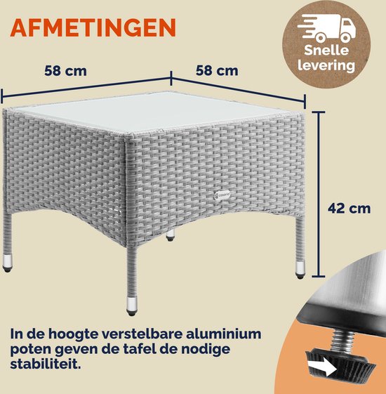 Table d'appoint CASARIA - Table basse d'extérieur en polystyrène 58x58x42cm - Gris