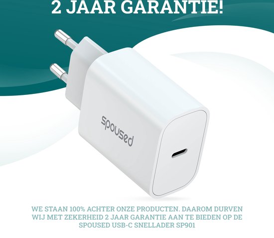 Spoused Adaptateur USB C 20W - Chargeur rapide - Pour iPhone et Samsung - Blanc