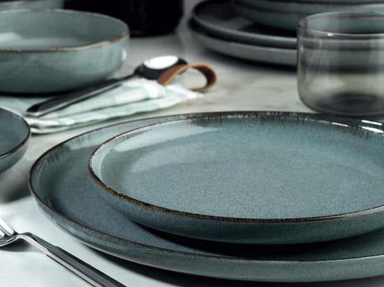 Asir - Service de table (18 pièces) - Bleu - 27 x 27 x 2,5