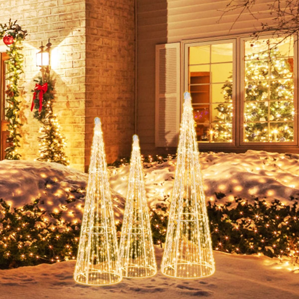 3 arbres de Noël illuminés Coast - LED blanc chaud - guirlandes étoilées - blanc - 81 / 72 / 62 cm - pour l'intérieur et l'extérieur