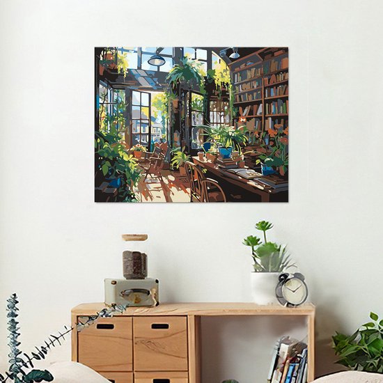 Rubye® Painting By Number Adults - Bibliothèque - Pinceaux inclus - Toile Peinture sur toile - Colour by Number - 50x40cm