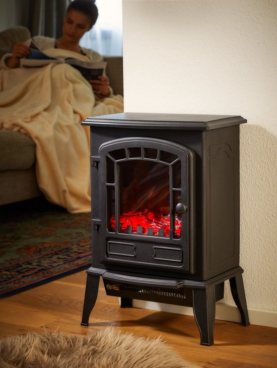 Torino Cheminée électrique avec effet flamme ouverte - 2000 watts - 25–30 m² - Noir