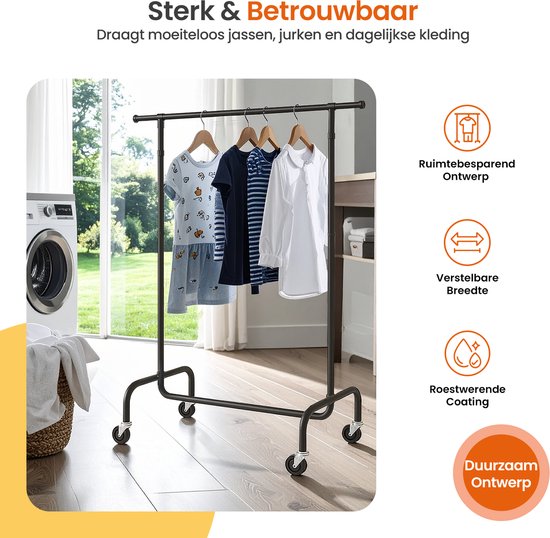 Goliving étendoir à linge sur roulettes XL - étendoir à linge extensible 112-150 cm - capacité de charge de 130 kg - étendoir à linge robuste - métal - noir