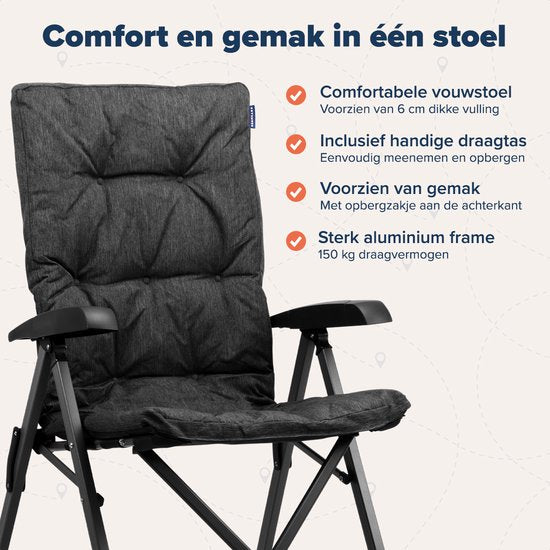 TRVLMORE Chaise de camping - Sac de transport inclus - Chaise pliante confortable - Capacité de charge de 150 kg - Chaise de camping - Rangement - Chaise pliante - Noir