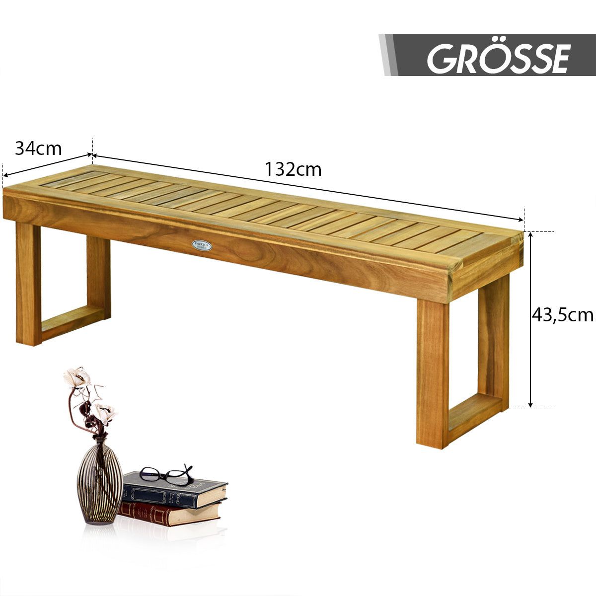 Coast Bench fixe mobilier de jardin en bois banc en bois banc de jardin résistant jusqu'à 360 kg 132 x 34 x 43,5 cm teck