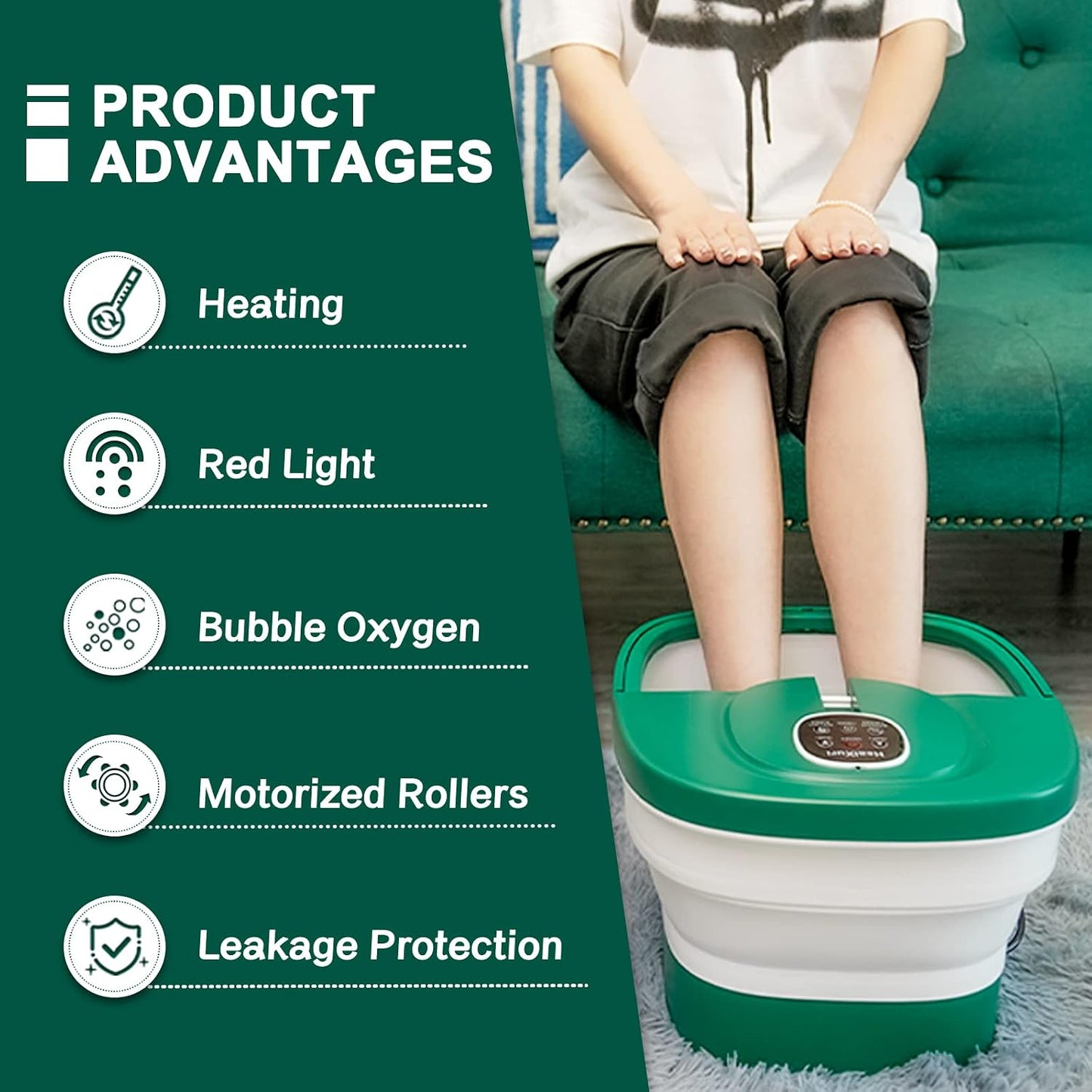 Bain de pieds pliable HealXuri avec chauffage, bulles et rouleaux de massage électriques - 43,18 x 35,56 x 15,24 cm