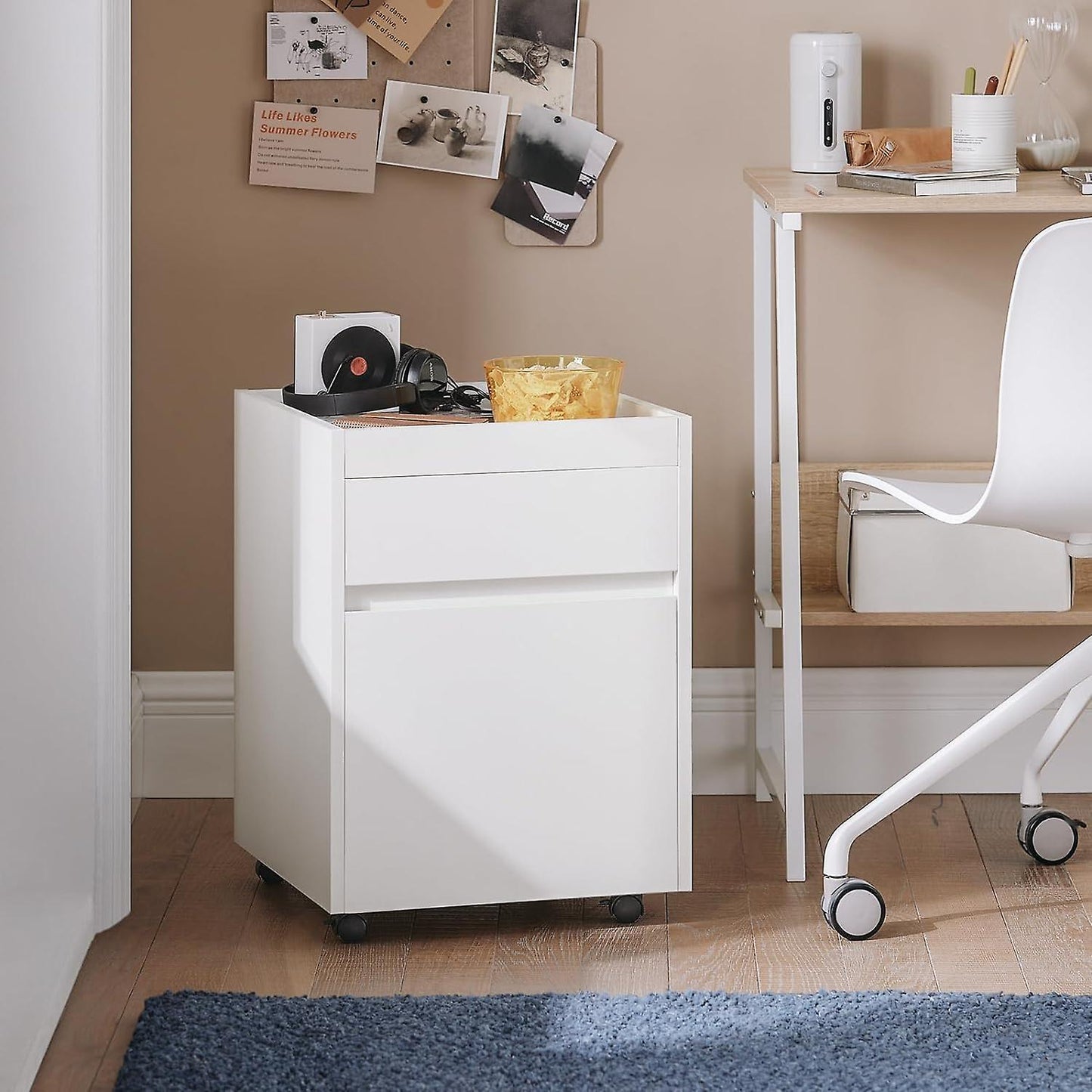 SoBuy Table d'appoint sur roulettes - Max 25KG - Blanc - 40 x 40 x 54 cm