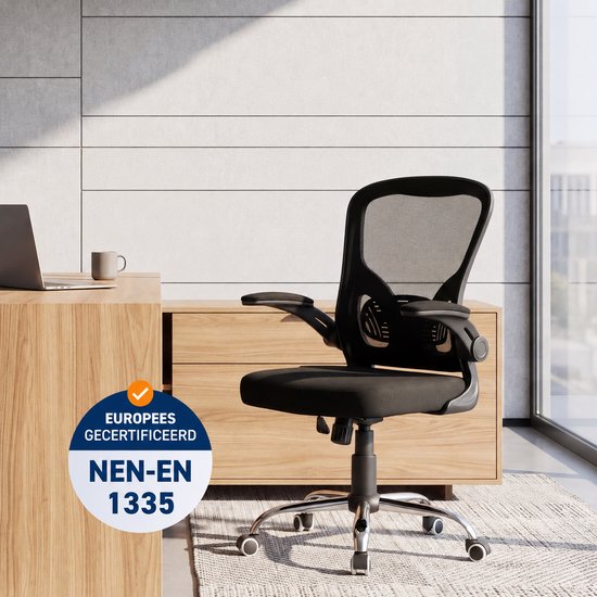 Chaise de bureau ergonomique Infinity Goods - Chaise de bureau - Soutien lombaire 4D et revêtement en maille - Accoudoirs rabattables - Jusqu'à 150 kg - NEN-EN1335 - Noir