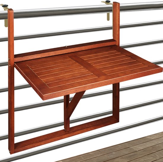 Table de balcon Casaria - Suspension en bois d'acacia certifié FSC® - Marron