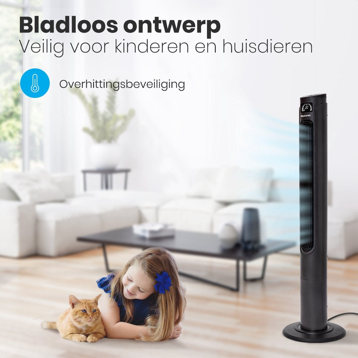 Ventilateur sur Pied - Auronic - avec Télécommande – Tour 118 cm – Minuterie - 55W, 45 dB – Gris Foncé
