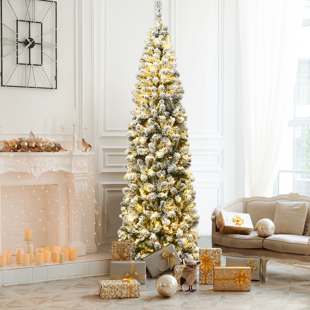 Coast Crayon pour sapin de Noël - Avec neige, 350 LED et 641 branches - 225 cm - PVC/métal - Vert/Blanc chaud
