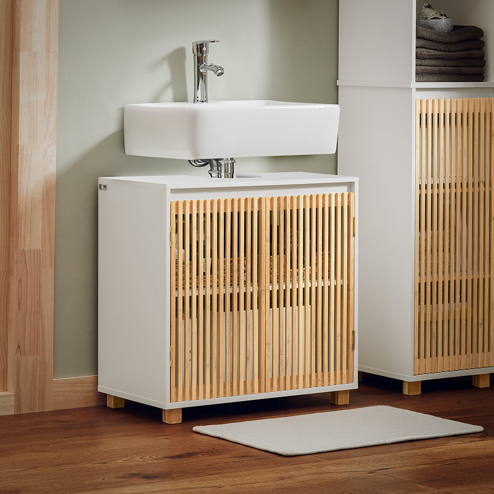 SoBuy BZR125-W Meuble bas pour évier - Blanc - 2 portes - 60x33x60cm