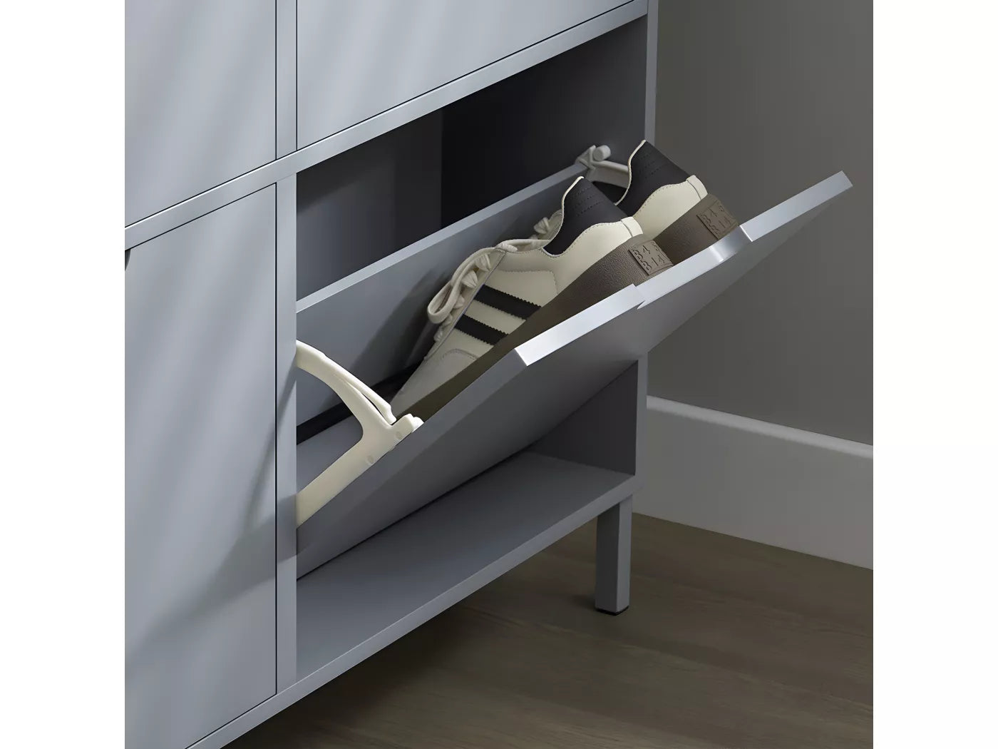 SoBuy Armoire à chaussures Armoire à chaussures Armoire à chaussures 4 volets Armoire à chaussures - Gris, 100x19x90cm, FSR100-HG