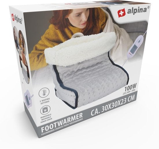 Coussin chauffant - Alpina - Chauffe-pieds électrique - Housse intérieure lavable - 3 niveaux de chaleur - Gris