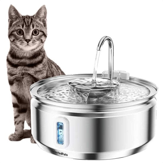 Selectedpets Abreuvoir pour chat en acier inoxydable - Abreuvoir pour chat - Filtre inclus - Capacité de 3,2L