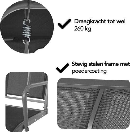 Brixy Swing Bench - 3 places - Auvent réglable - Résistant aux UV - 170x118x153cm - Anthracite