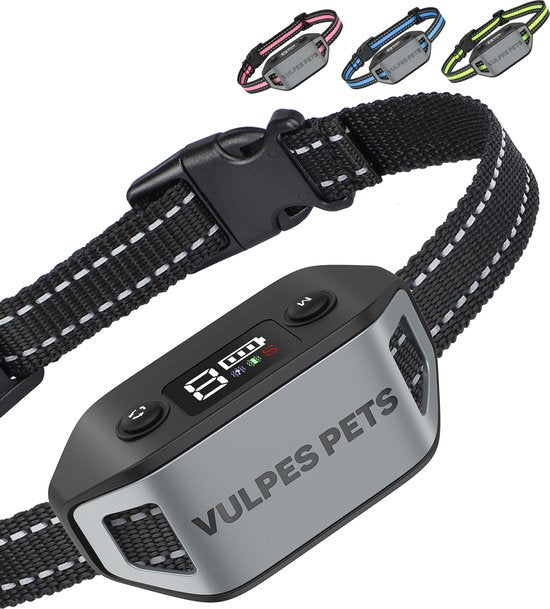 Vulpes Goods® Collier anti-aboiement MAX - Collier d'éducation sans choc - Dispositif anti-aboiement pour petits et grands chiens - Imperméable - Rechargeable - Vibration et Audio - 3 colliers supplémentaires