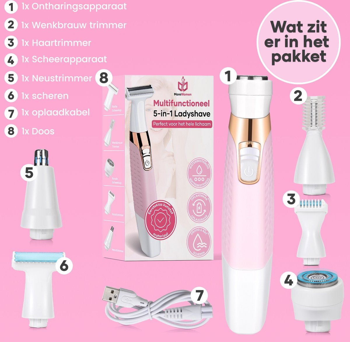 MoreWomen® 5-in-1 - Ladyshave - rasoirs pour femmes - tondeuse à sourcils - rasoir femme