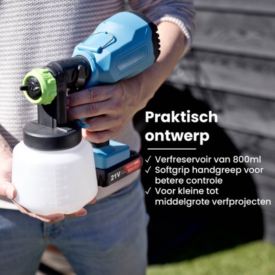 QLT Pulvérisateur de peinture à batterie pour peintures, laques et teintures à base d'eau et de solvants - Aérographe avec buse réglable - Pistolet à peinture - 800ML