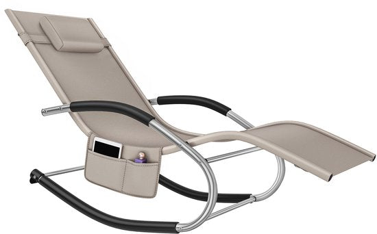 tectake® Lounger Taya - Chaise longue ergonomique pour le jardin, la terrasse, le balcon - Fauteuil de relaxation avec fonction de balancement - Chaise de jardin avec accoudoirs confortables, appui-tête et compartiment de rangement - Résistant aux intempé