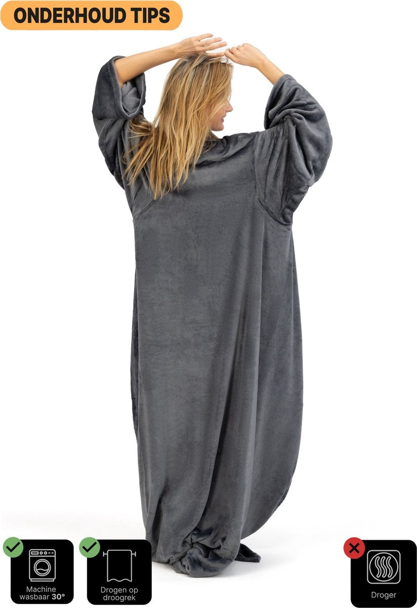 O'DADDY® Couverture polaire avec manches - plaid polaire - 150x200 - couverture polaire - Sherpa super doux - plaid avec manches - Gris