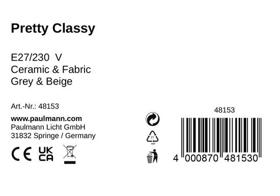 Lampe de table LED Pauleen Pretty Classy - E27 - 60 W max. - Salon, chambre et salle à manger - Gris/beige