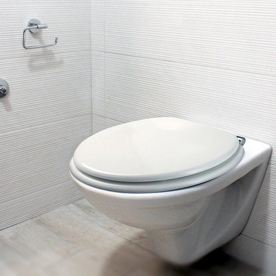 Casaria : siège de WC avec couvercle et mécanisme de fermeture, en MDF blanc