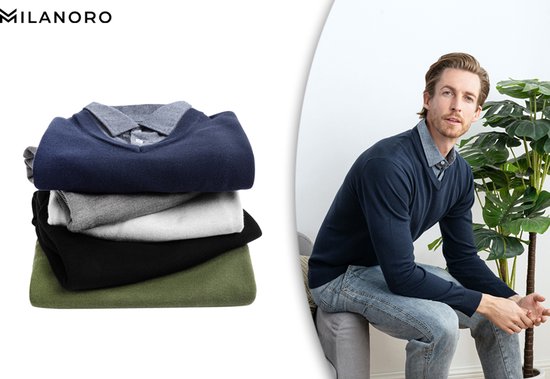 Pull-over à col chemise Milanoro pour hommes - Gris clair - Taille XXL - Coupe élégante