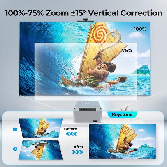 Projecteur Full HD - Fuegobird - A11 Smart Beamer - 1080P - 200 ANSI - 1GB RAM+8GB ROM - 2.4G/5G WiFi - BT5.0 - Blanc