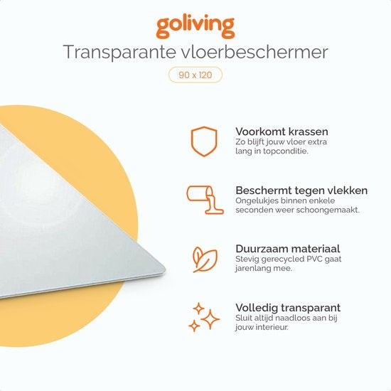 Goliving Protecteur de sol chaise de bureau - Tapis de chaise de bureau - PVC - Insonorisant - Pour sols durs - 90 x 120 cm - Transparent
